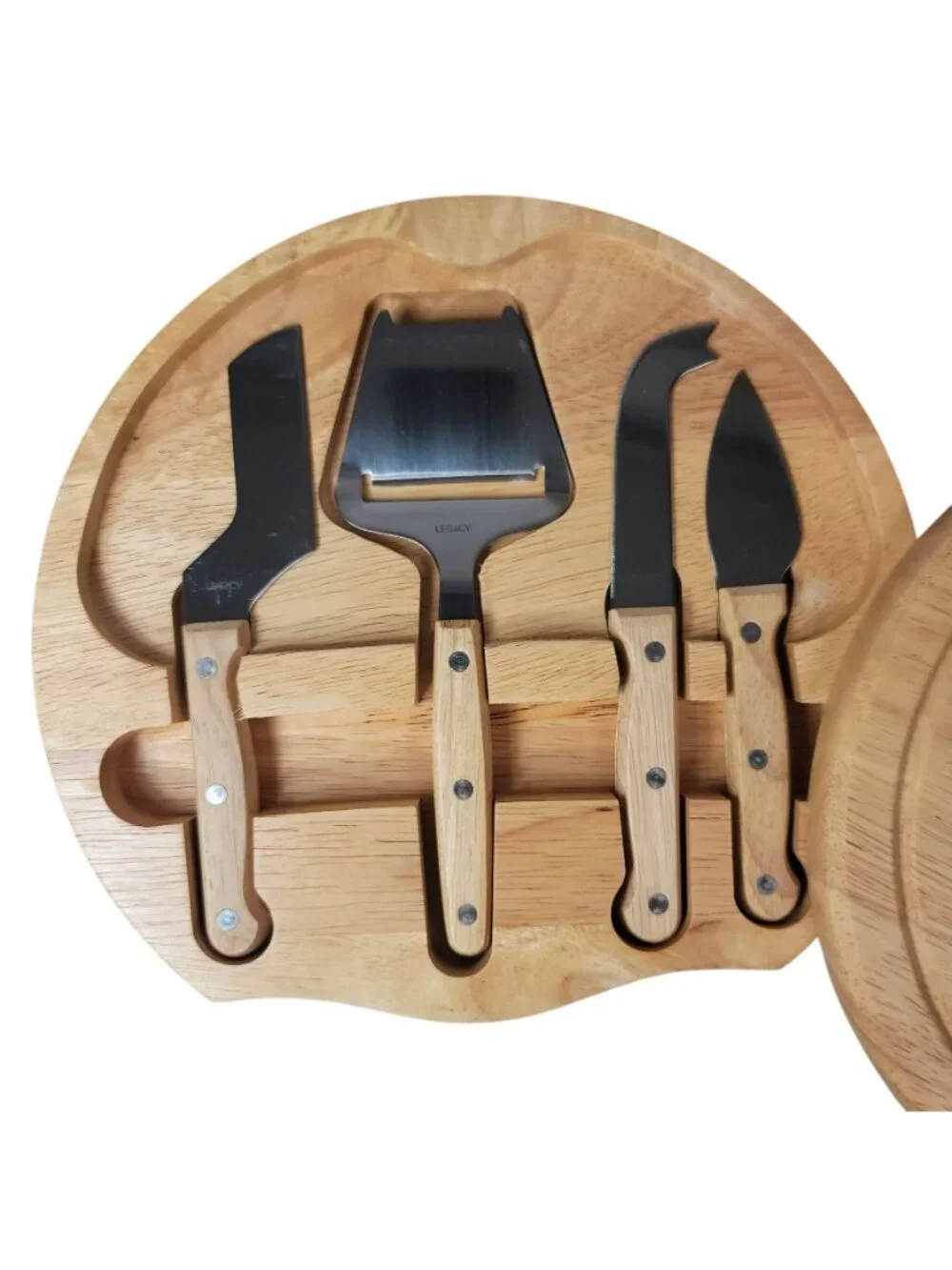 NFL Baltimore Ravens Cheese Board Tool Set Wood Round Rotate Football Circo NEW